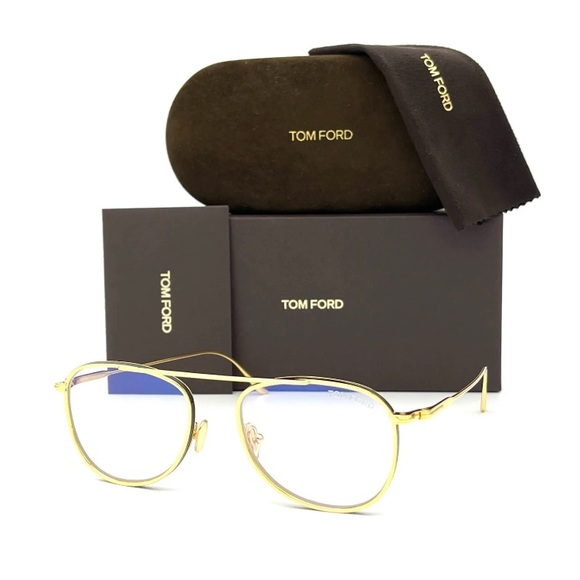 Tom Ford Accessories - Tom Ford FT5691-B 030 Shiny Gold / Blue Block 52mm Eyeglasses TF5691-B